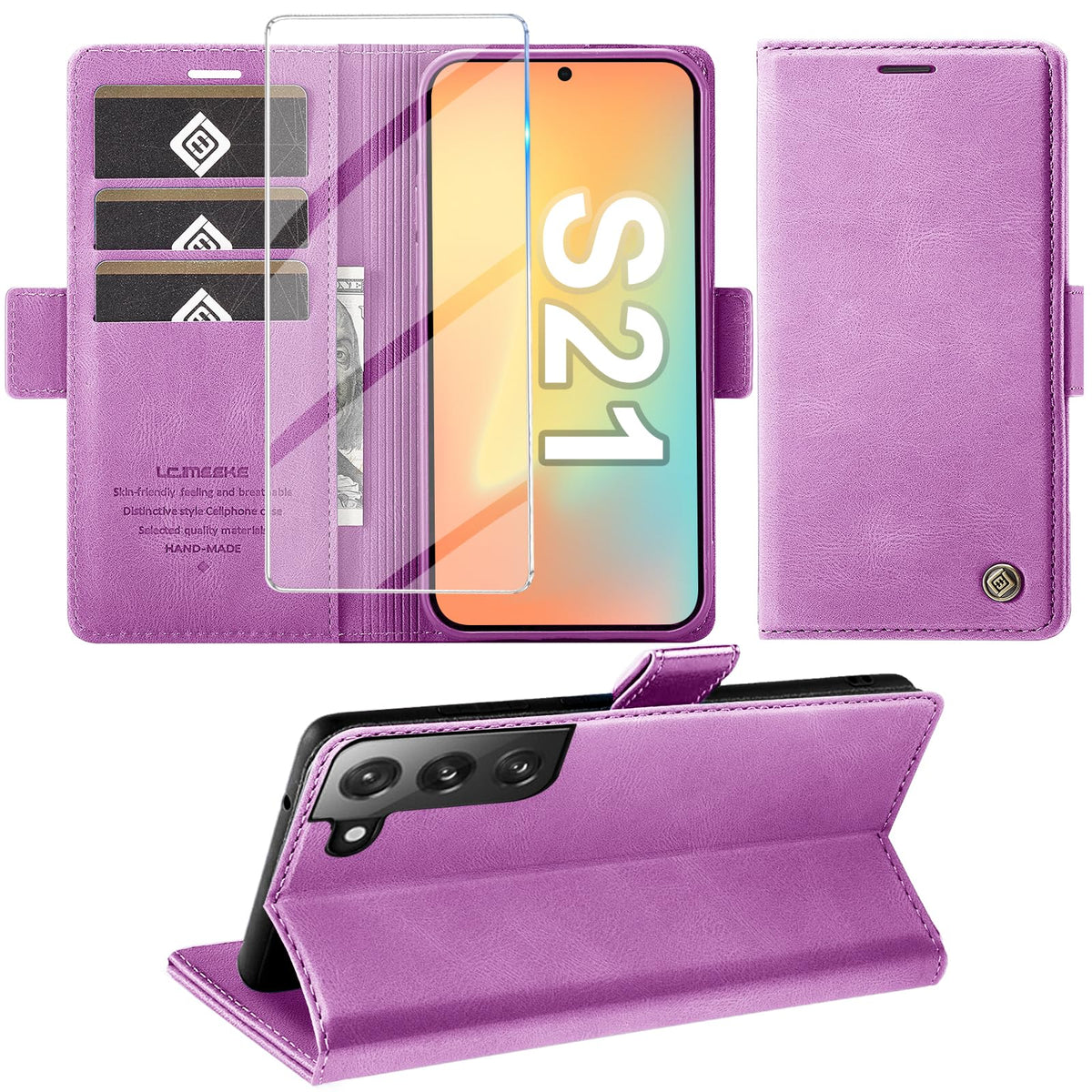 Giyer Handyhülle für Samsung Galaxy S24 5G Hülle mit Schutzfolie, Schutzhülle Galaxy S24 5G PU-Leder Wallet Flip Case Standfunktion Kartenfach Klapphülle für Samsung S24 5G Full Cover (Grün)