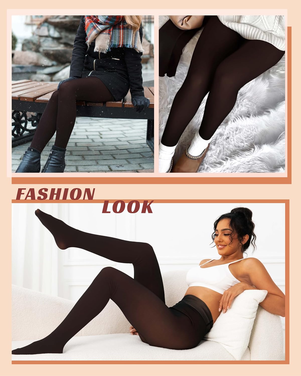 Unesmaro Womens Fleece Lined Tights, Translucent Thermal Pantyhose Leggings