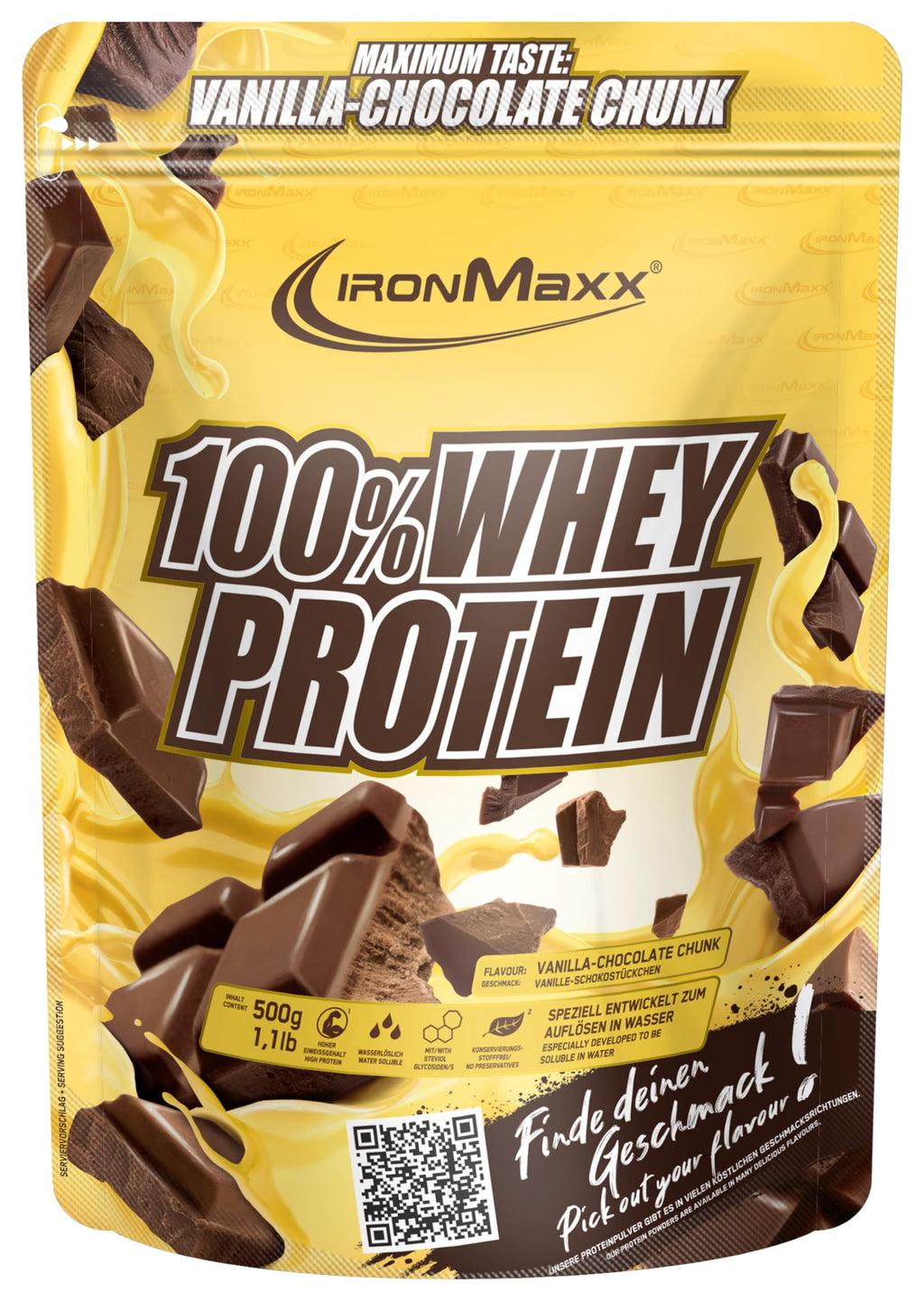 IronMaxx 100% Whey Protein Pulver - French Vanilla 500g Beutel | zuckerreduziertes, wasserlösliches Eiweißpulver aus Molkenprotein | viele verschiedene Geschmacksrichtungen