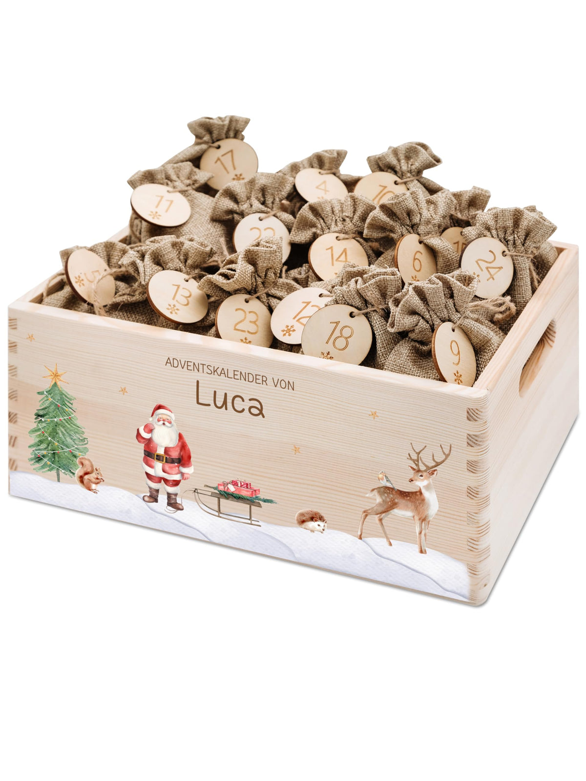 Bärenfreunde Personalisierter Adventskalender zum Befüllen, Holz, Baum