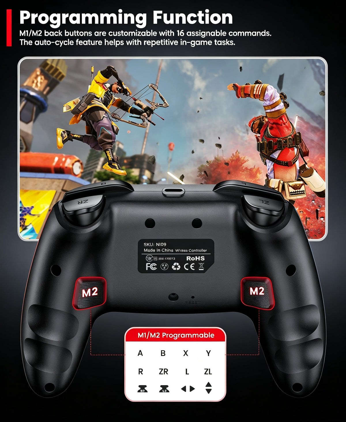 HELLCOOL Switch Controller, Kabellos Switch Pro Controller für Switch/Lite/OLED Konsole, Macro/Turbo/Aufwachfunktion, Präzise Steuerung, Dual Motors Vibration, 15 Std Spieldauer