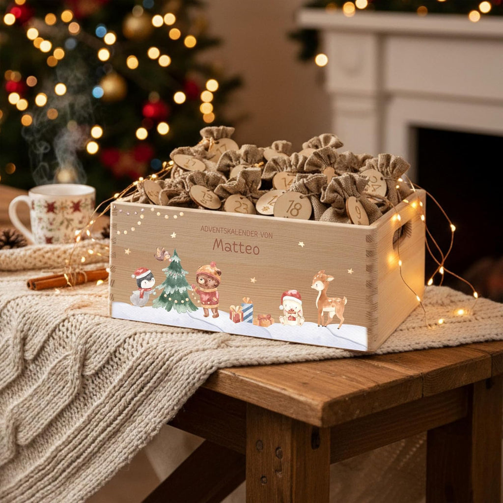 Bärenfreunde Personalisierter Adventskalender zum Befüllen, Holz, Baum