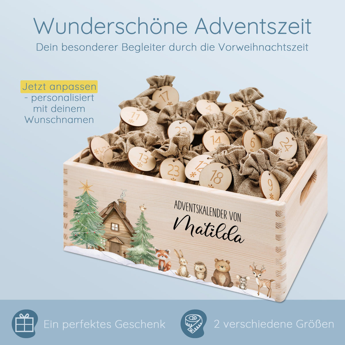 Bärenfreunde Personalisierter Adventskalender zum Befüllen, Holz, Baum
