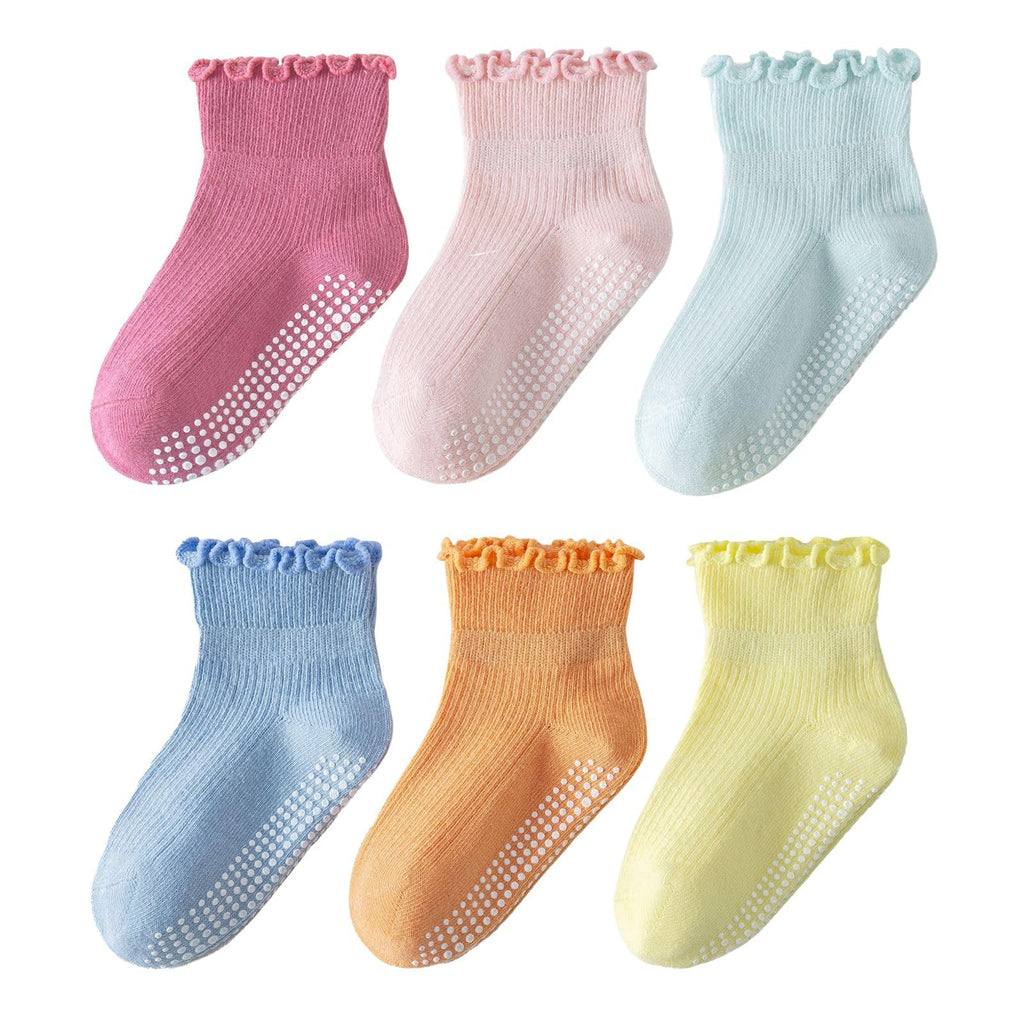 ANYANIME Kleinkind-Socken mit Rüschen für Mädchen, rutschfeste Babysocken mit Noppen, süße Rüschen-Socken