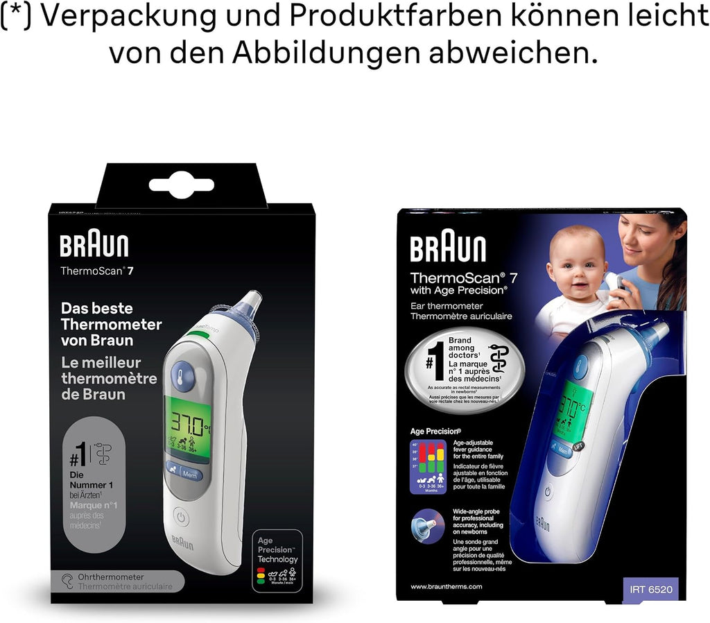 Braun ThermoScan 7 Ohrthermometer BRAIRT6520 | Age Precision Technologie | Farbcodiertes Digitaldisplay | Baby- und kleinkindfreundlich | Die #1 Marke bei Ärzten(1)