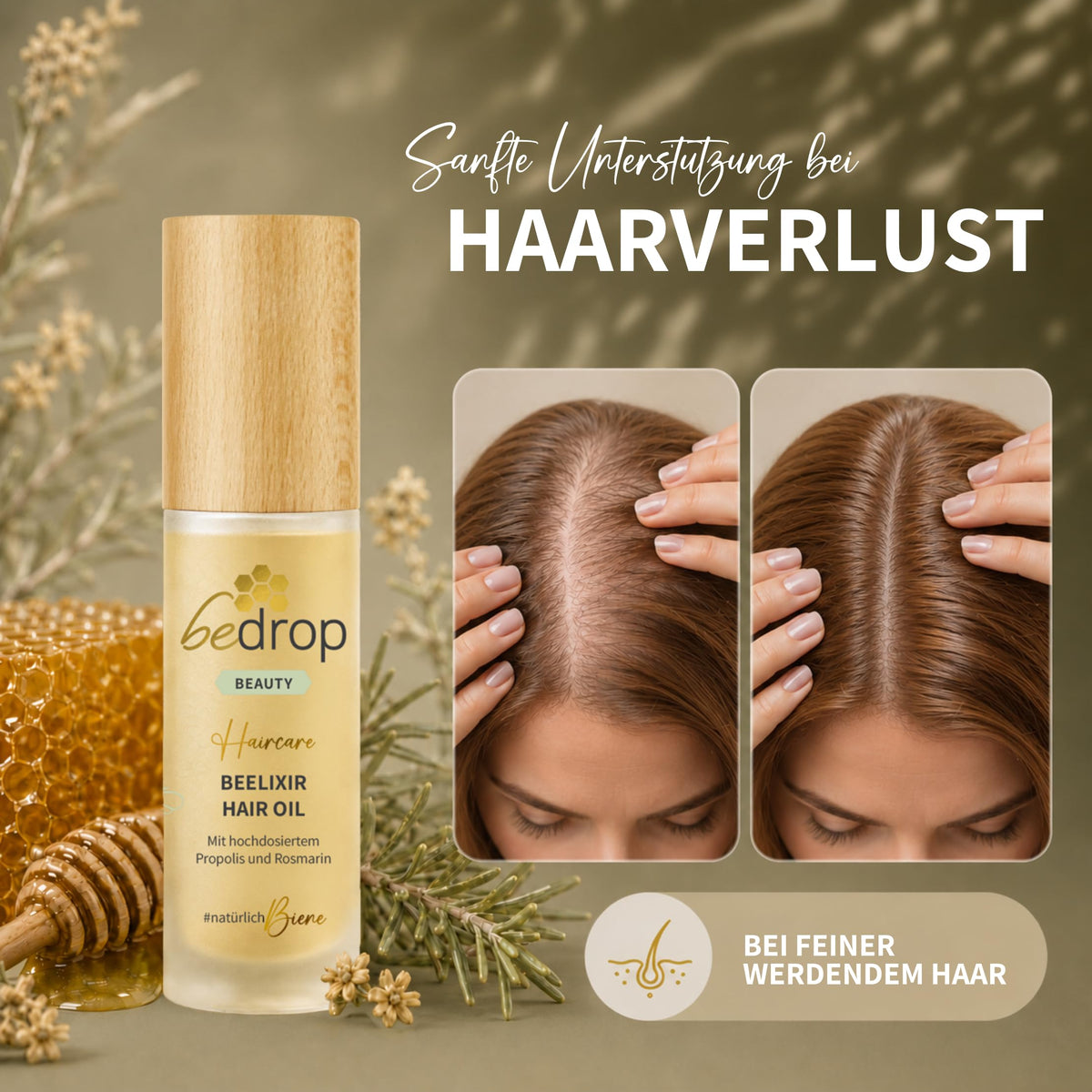 bedrop Beelixir Haaröl bei Haarausfall - Für Haarwachstum & als stärkende Pflege für Haare und Kopfhaut | mit Manuka Honig, Propolis, Rosmarin Extrakt - 30ml (3er Pack)