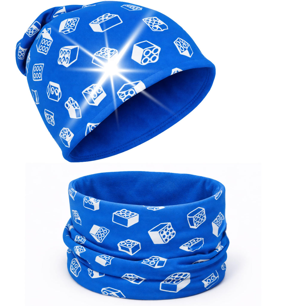 HECKBO 360° Reflektor Kinder Mütze & Loop Schal Set - 95% Baumwolle - weiches & pflegeleichtes Stretch-Material - Beanie Frühling Herbst Winter (48-54 cm)
