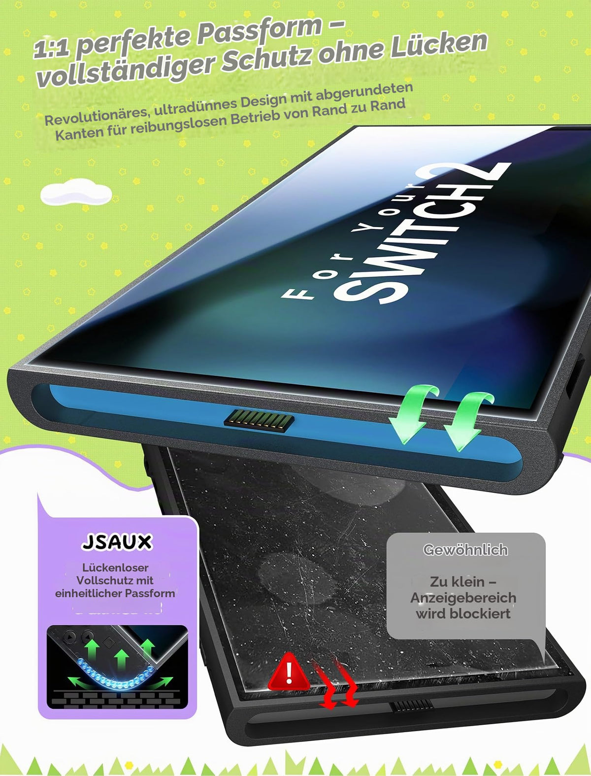 JSAUX 2er-Pack Ultra HD Displayschutz für Nintendo Switch 2
