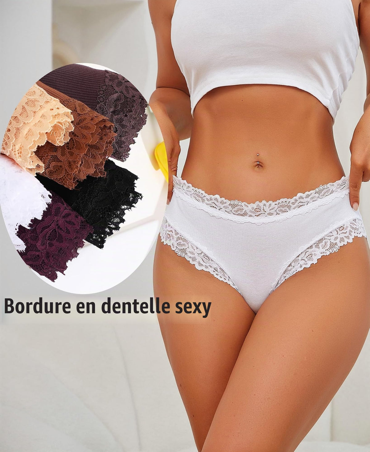 ALL OF SHE 6er-Pack Damen-Unterwäsche aus Baumwolle, Slips mit Spitze, weiche Hipster, sexy Unterhosen im Multipack