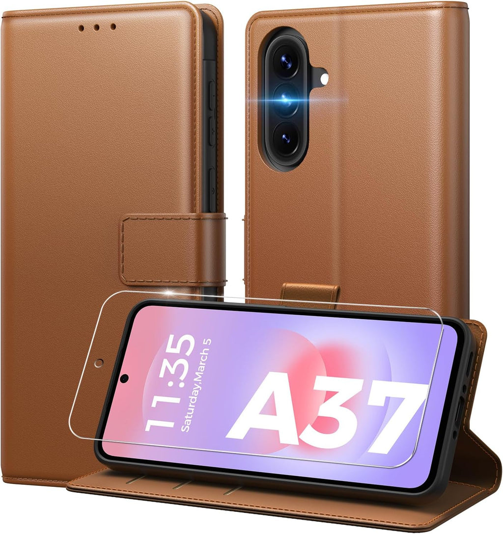 Peakally Handyhülle für Samsung Galaxy A17 5G Hülle [Mit 1 Stück Panzer Schutz Glas] [Premium PU Leder] [RFID-Blockierung] [Kartenfach] Klapphülle kompatibel mit Galaxy A17 5G / 4G - Grün