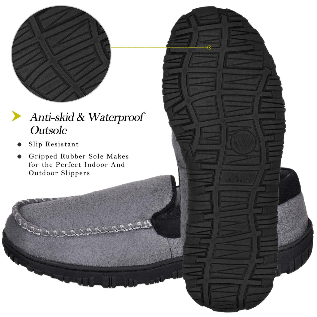 MIXIN Men's Cozy Moccasin Slippers Anti-Skid Slip On House Slippers with Comfy Memory Foam