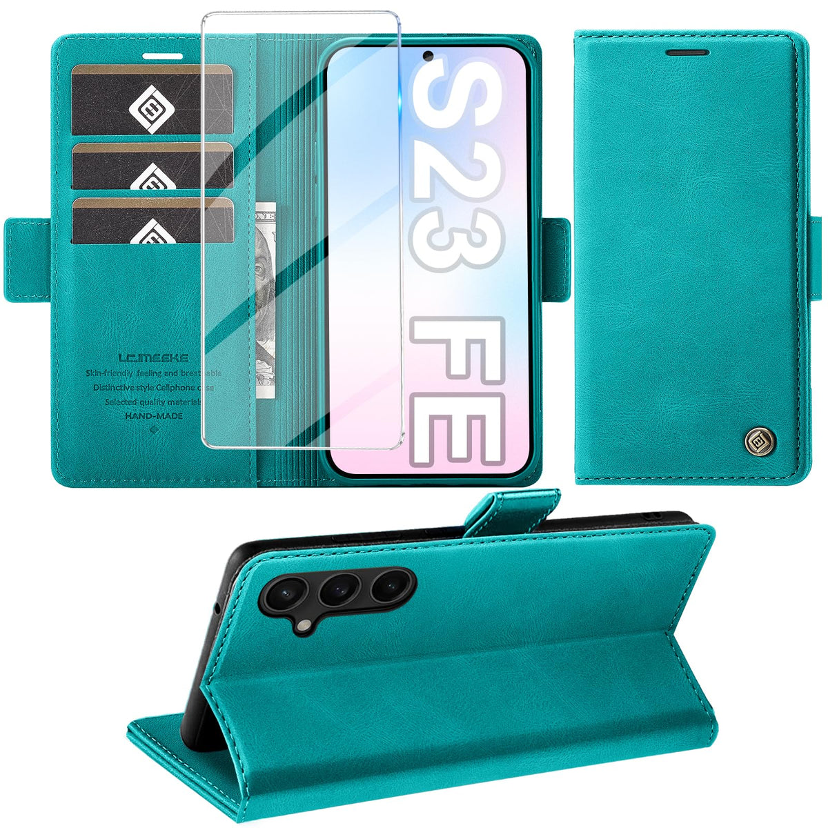 Giyer Handyhülle für Samsung Galaxy S24 5G Hülle mit Schutzfolie, Schutzhülle Galaxy S24 5G PU-Leder Wallet Flip Case Standfunktion Kartenfach Klapphülle für Samsung S24 5G Full Cover (Grün)