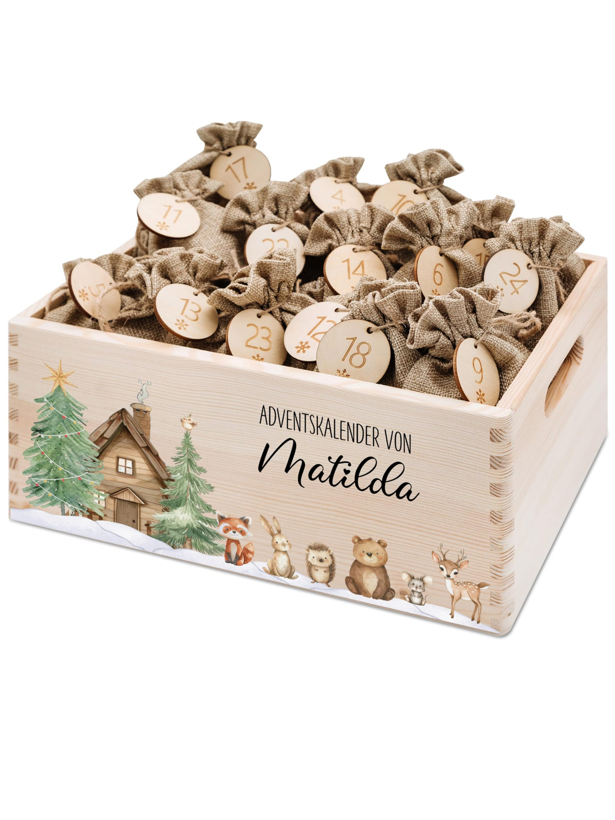 Bärenfreunde Personalisierter Adventskalender zum Befüllen, Holz, Baum