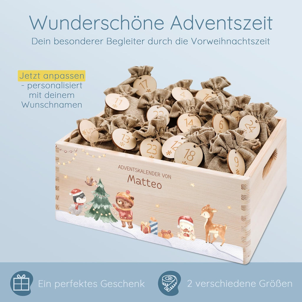 Bärenfreunde Personalisierter Adventskalender zum Befüllen, Holz, Baum