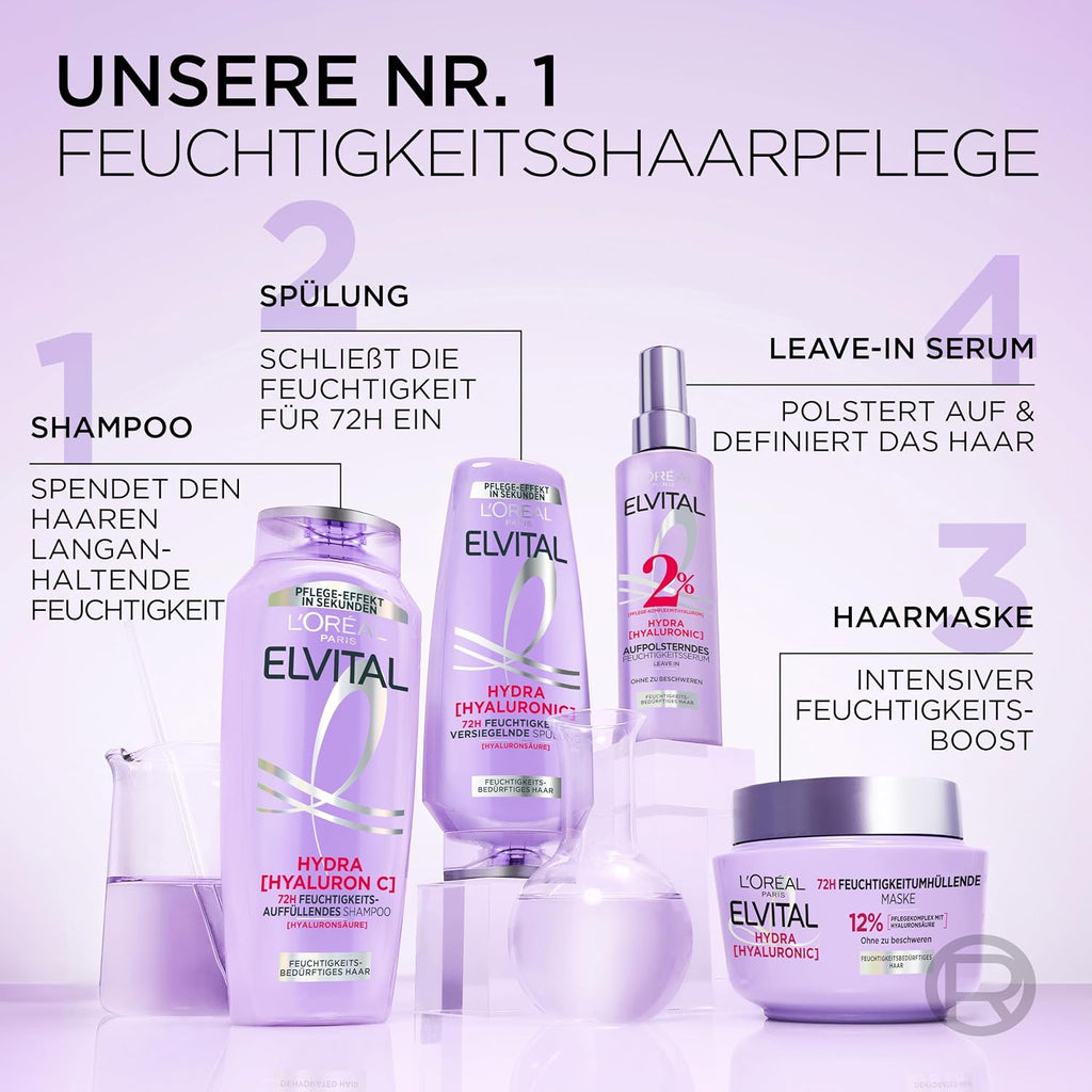 L'Oréal Paris Elvital Hydra Hyaluronic Shampoo Feuchtigkeitsboost, 1000 ml