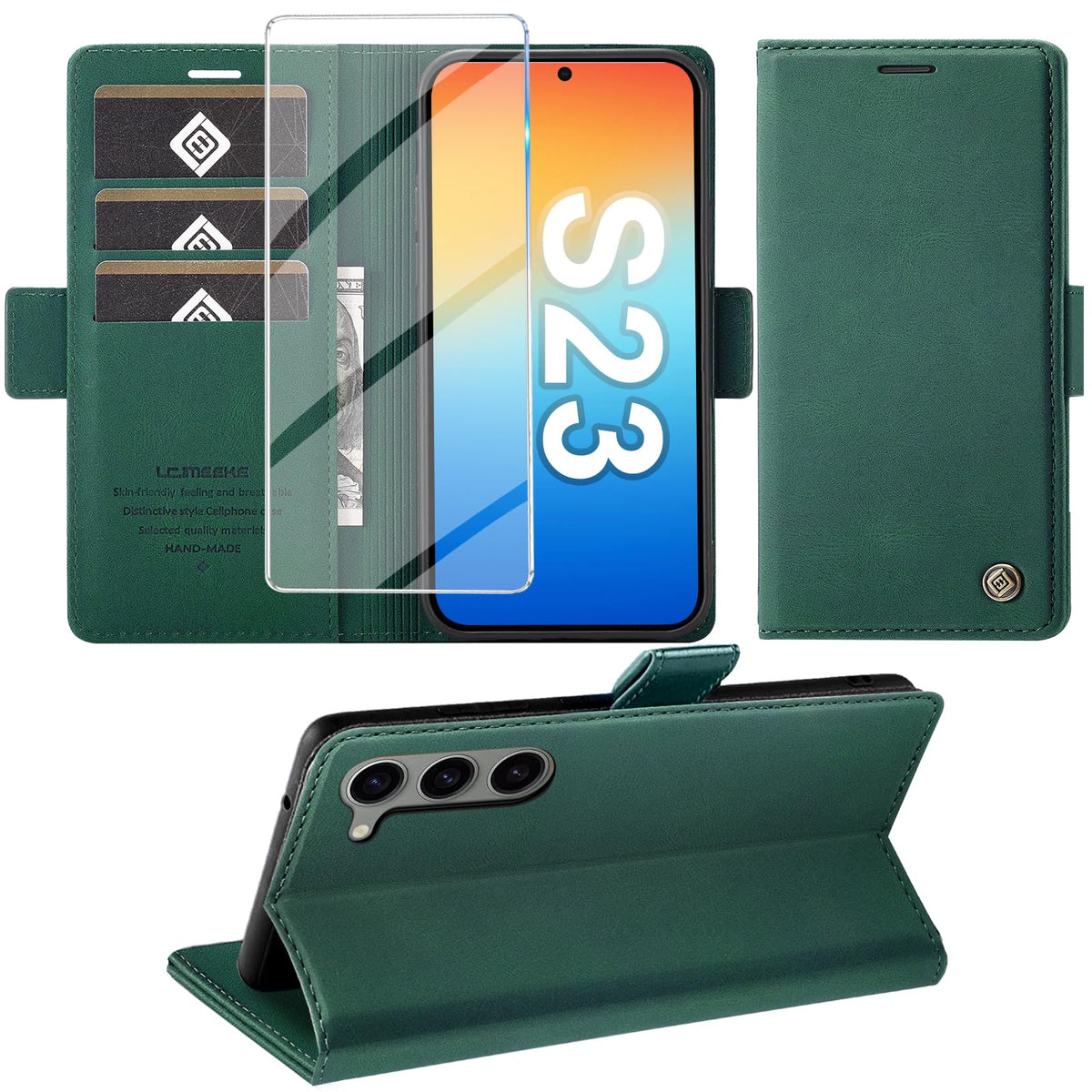 Giyer Handyhülle für Samsung Galaxy S24 5G Hülle mit Schutzfolie, Schutzhülle Galaxy S24 5G PU-Leder Wallet Flip Case Standfunktion Kartenfach Klapphülle für Samsung S24 5G Full Cover (Grün)