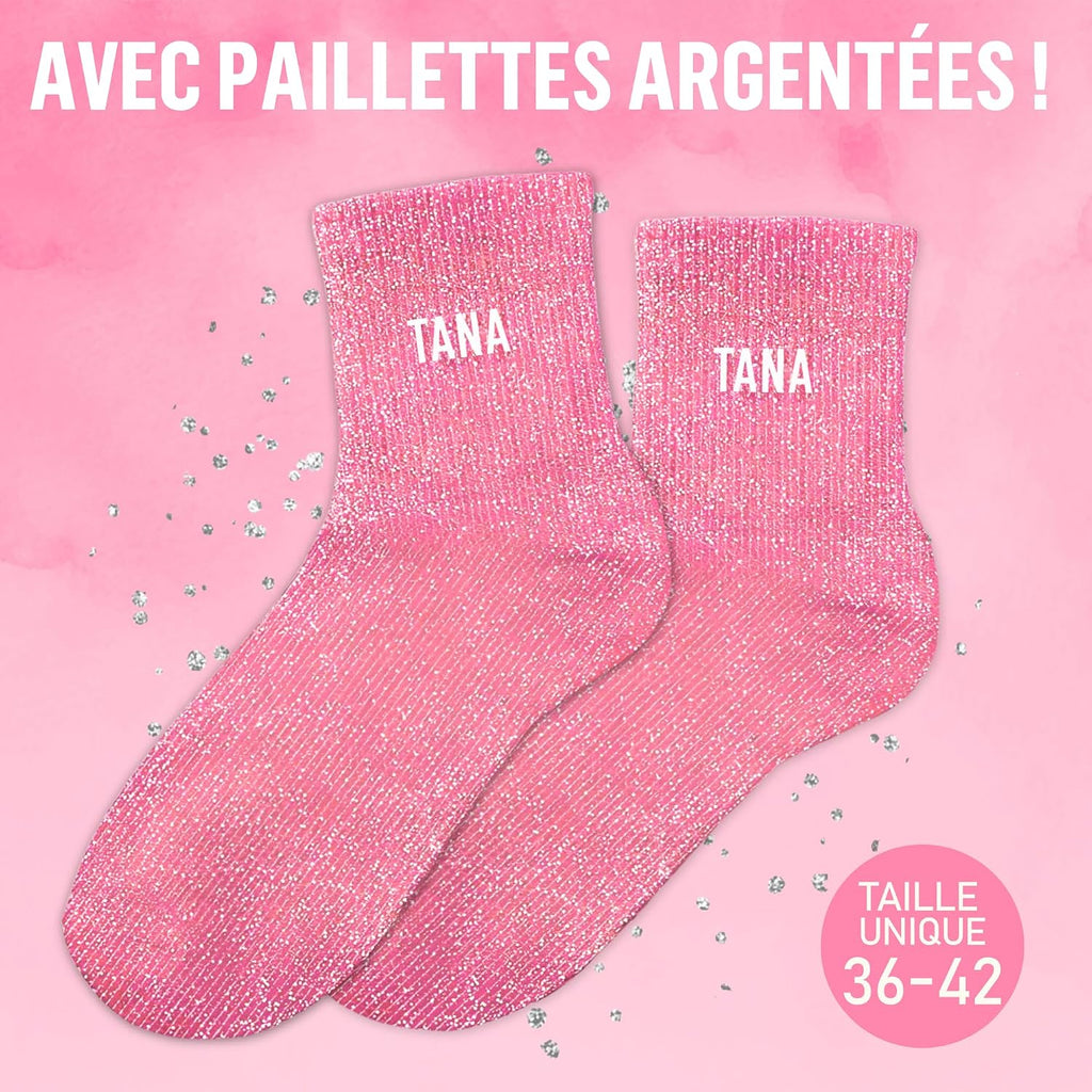 MASSA Chaussettes Paillettes - Taille Unique - Parfaite, Unique, Wesh, Tana, Princesse, Pipelette, Raleuse, Gourmande, Aigrie, Mamounette - Chaussettes à Paillettes