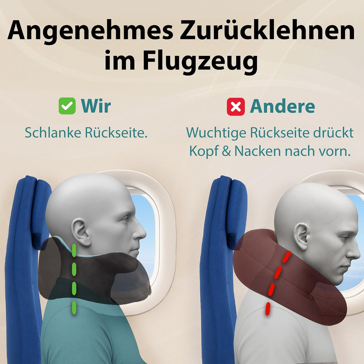 FLOWZOOM Comfy Nackenkissen Flugzeug & Auto mit Kapuze - Einstellbares Memory Foam Reisekissen mit Druckknöpfen für 360° Stütze, weicher Bezug - inkl. Transportbeutel - Grau