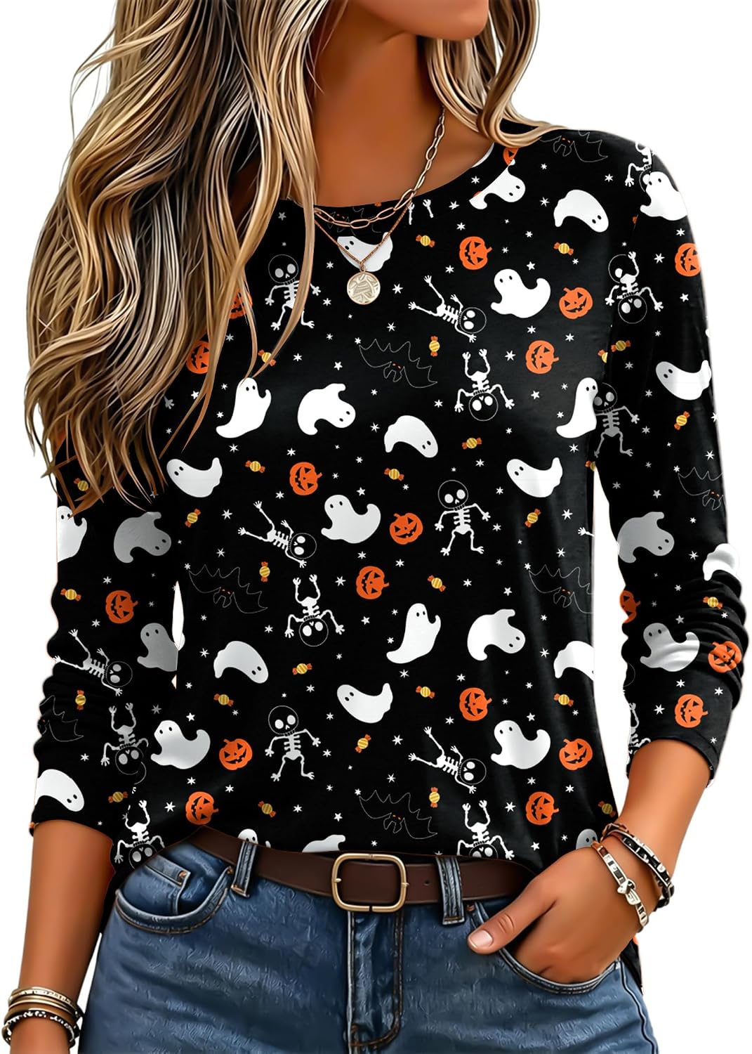 Zeagoo Women's Casual Shirts Long Sleeve Tops Crewneck Tshirts Fall Clothes