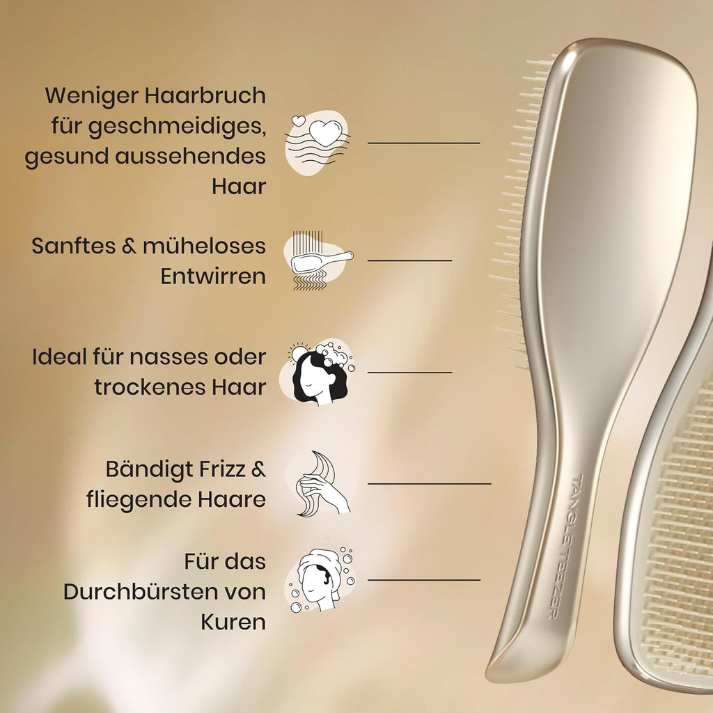 Tangle Teezer Ultimate Detangler Haarbürste – Nasses & Trockenes Haar – Entwirrungsbürste für Alle Haartypen – Zweistufige Borsten Reduzieren Haarbruch & Knoten – Champagner Gold mit Chrom-Finish