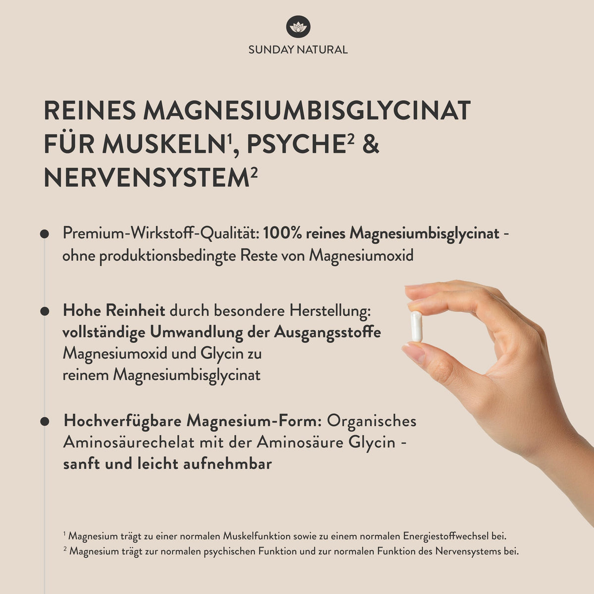 SUNDAY NATURAL® Magnesium Bisglycinat - 240 Kapseln - 300mg reines Magnesium pro Tagesdosis - Depot Magnesiumglycinat als organisches Aminosäurechelat - Laborgeprüft, vegan