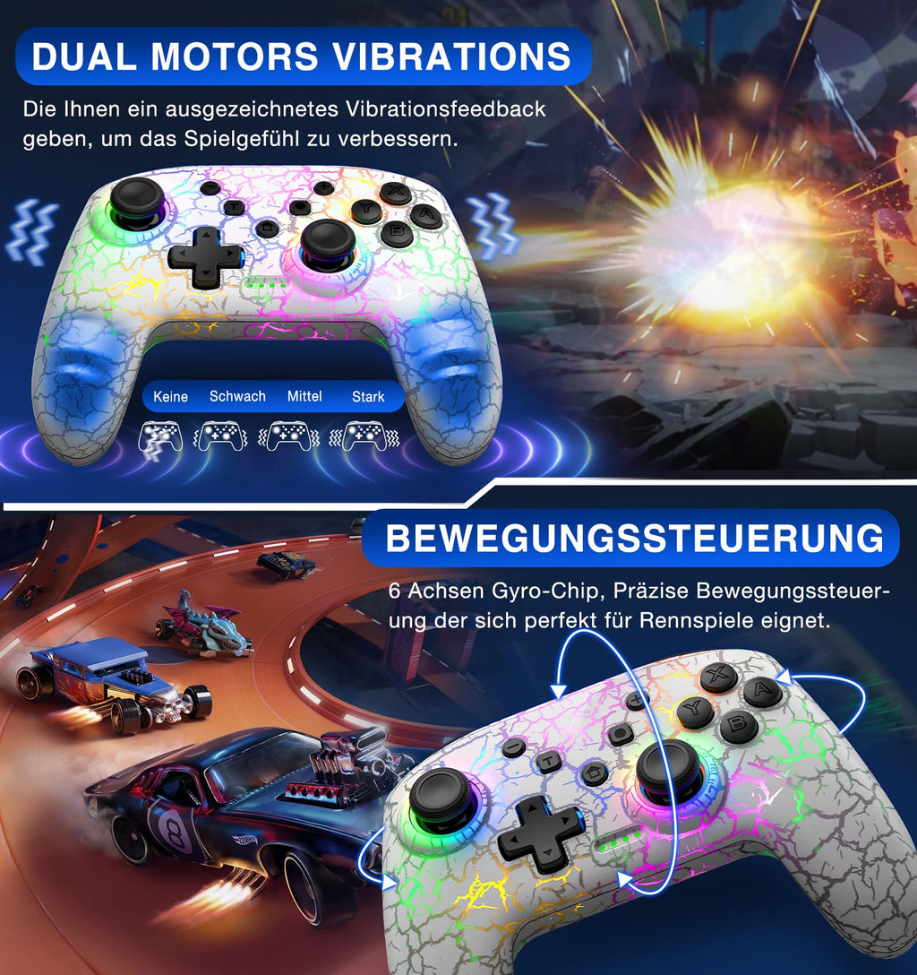 HELLCOOL Switch Controller, Kabellos Switch Pro Controller für Switch/Lite/OLED Konsole, Macro/Turbo/Aufwachfunktion, Präzise Steuerung, Dual Motors Vibration, 15 Std Spieldauer