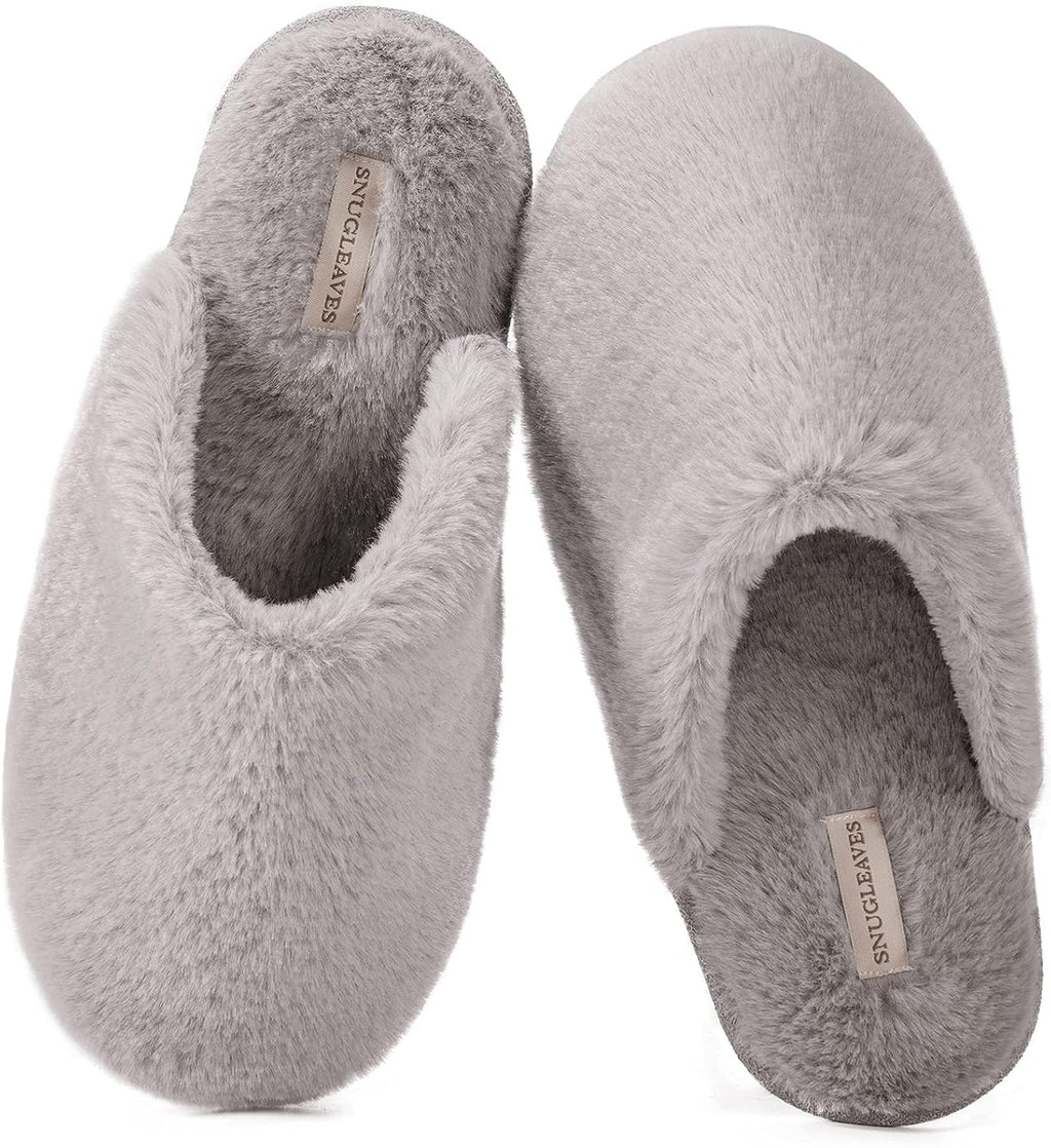 Snug Leaves Women's Fuzzy Scuff Slippers Memory Foam Non-slip House Shoes