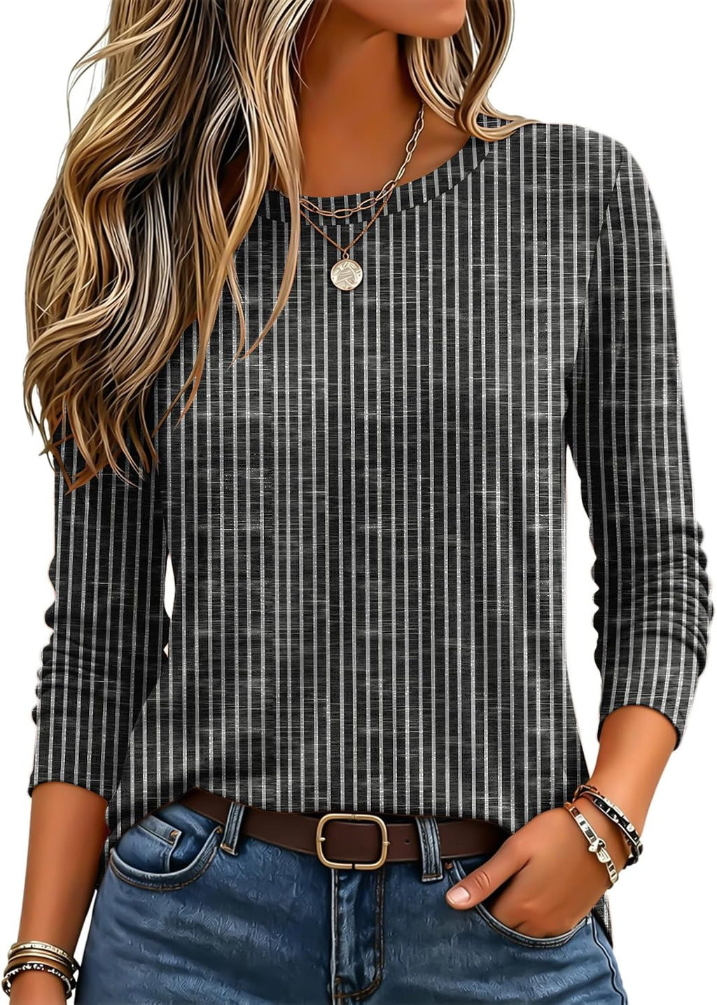 Zeagoo Women's Casual Shirts Long Sleeve Tops Crewneck Tshirts Fall Clothes