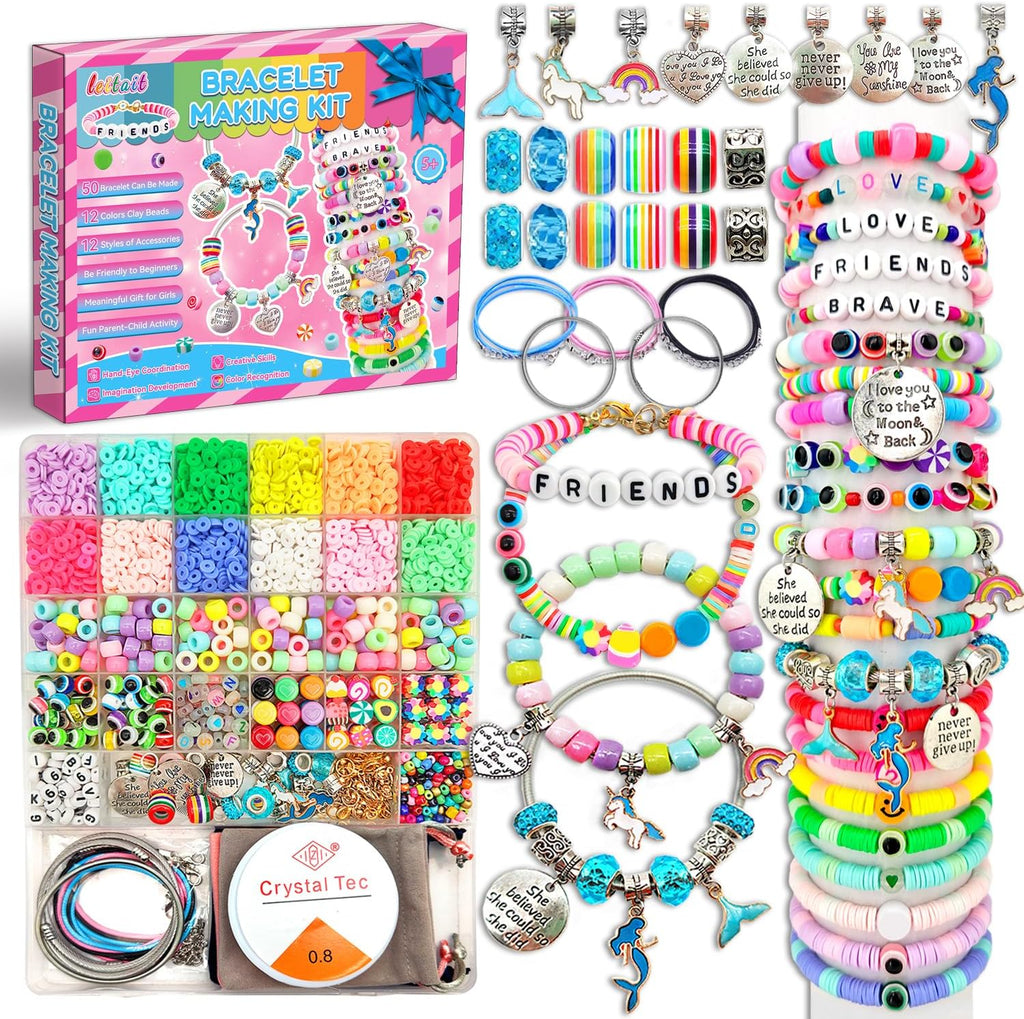 leitait Girls Toys Bracelet Making Kit -3400pcs Charm Jewelry Making Kit Supplies,Unicorn/Mermaid Crafts Birthday Christmas Gifts for Girls Ages 5 6 7 8 9 10 11 12 Years Old