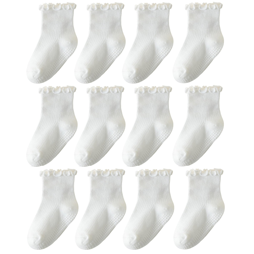 ANYANIME Kleinkind-Socken mit Rüschen für Mädchen, rutschfeste Babysocken mit Noppen, süße Rüschen-Socken
