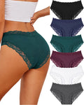 ALL OF SHE 6er-Pack Damen-Unterwäsche aus Baumwolle, Slips mit Spitze, weiche Hipster, sexy Unterhosen im Multipack