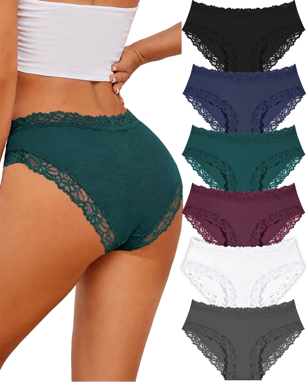 ALL OF SHE 6er-Pack Damen-Unterwäsche aus Baumwolle, Slips mit Spitze, weiche Hipster, sexy Unterhosen im Multipack