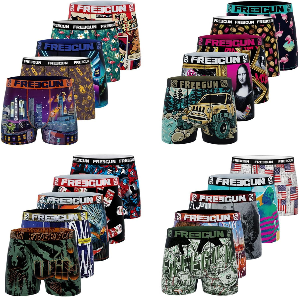 Freegun Pack Surprise Boxer Homme, Calecon Modèle Aléatoire, Confortable et Agréable (Lot de 5)