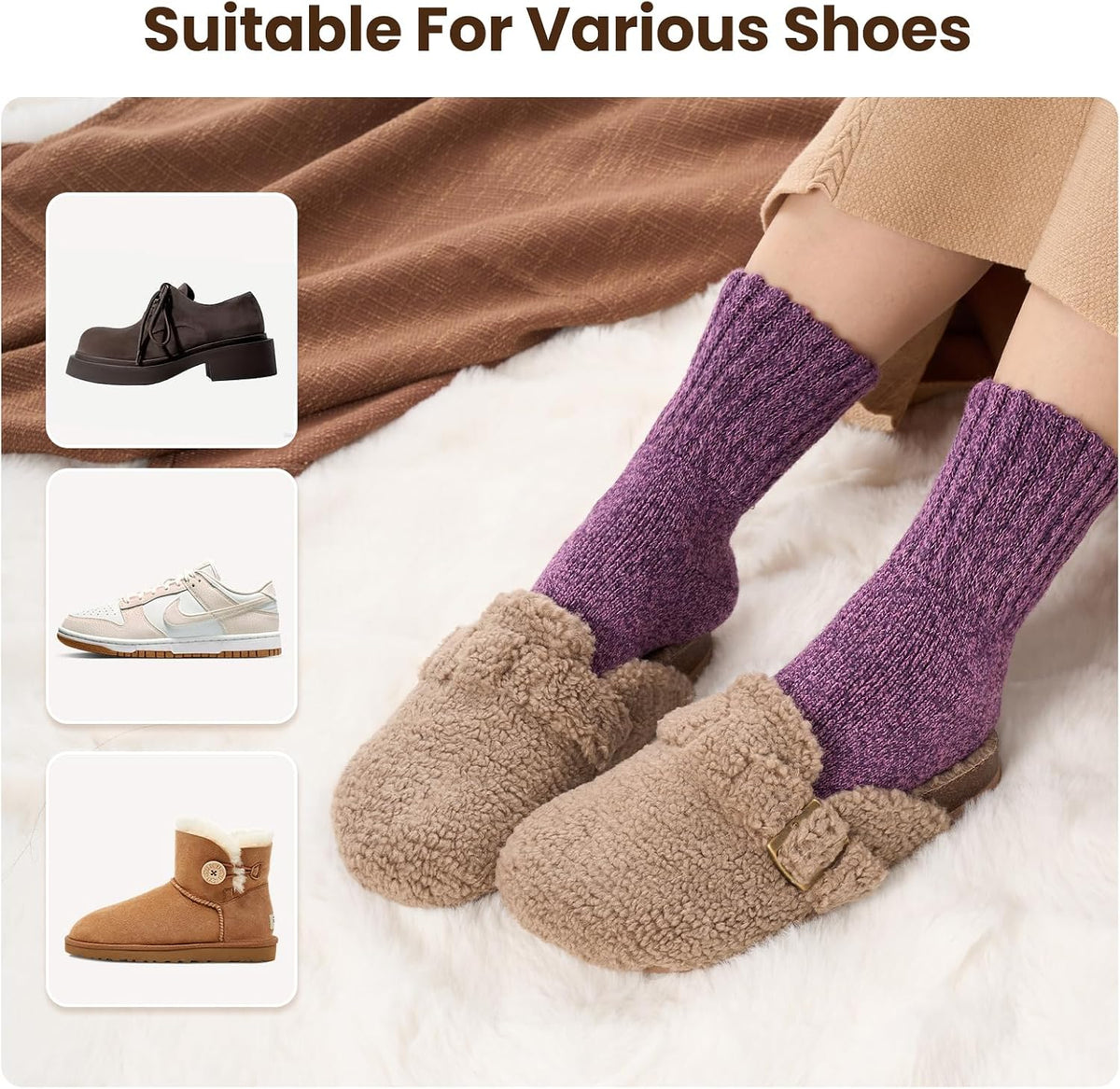 Niorasen Women's Thermal Socks, 3 Pairs Full Cushioned, Cosy Gift Winter