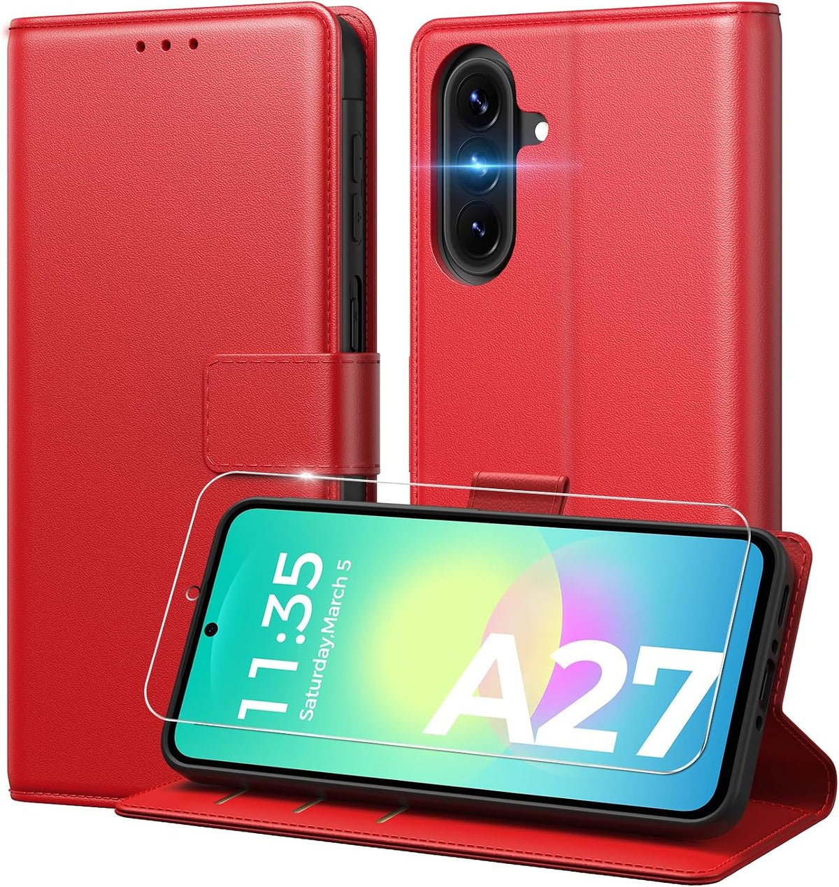 Peakally Handyhülle für Samsung Galaxy A17 5G Hülle [Mit 1 Stück Panzer Schutz Glas] [Premium PU Leder] [RFID-Blockierung] [Kartenfach] Klapphülle kompatibel mit Galaxy A17 5G / 4G - Grün