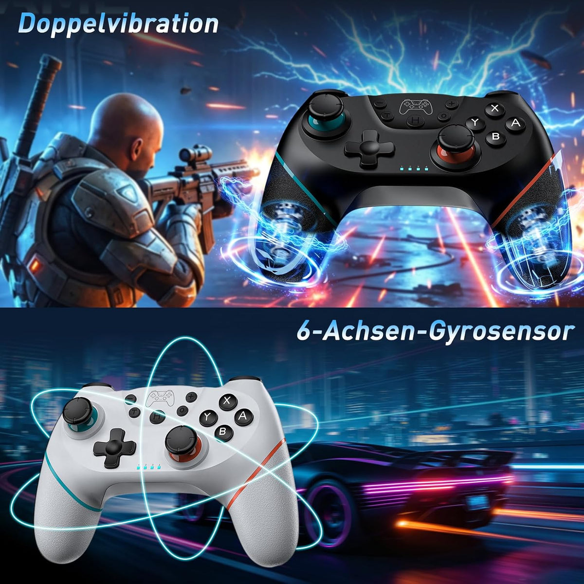 Reddening Switch 2 Controller für Switch/Switch 2/Switch Lite/Switch OLED,Switch Controller mit Doppel Vibration,Switch 2 Pro Controller mit 6 Achsen Gyro,Hall Joystick,Aufwachen,Turbo (Weiß Schwarz)