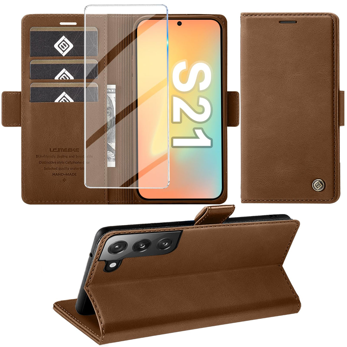 Giyer Handyhülle für Samsung Galaxy S24 5G Hülle mit Schutzfolie, Schutzhülle Galaxy S24 5G PU-Leder Wallet Flip Case Standfunktion Kartenfach Klapphülle für Samsung S24 5G Full Cover (Grün)