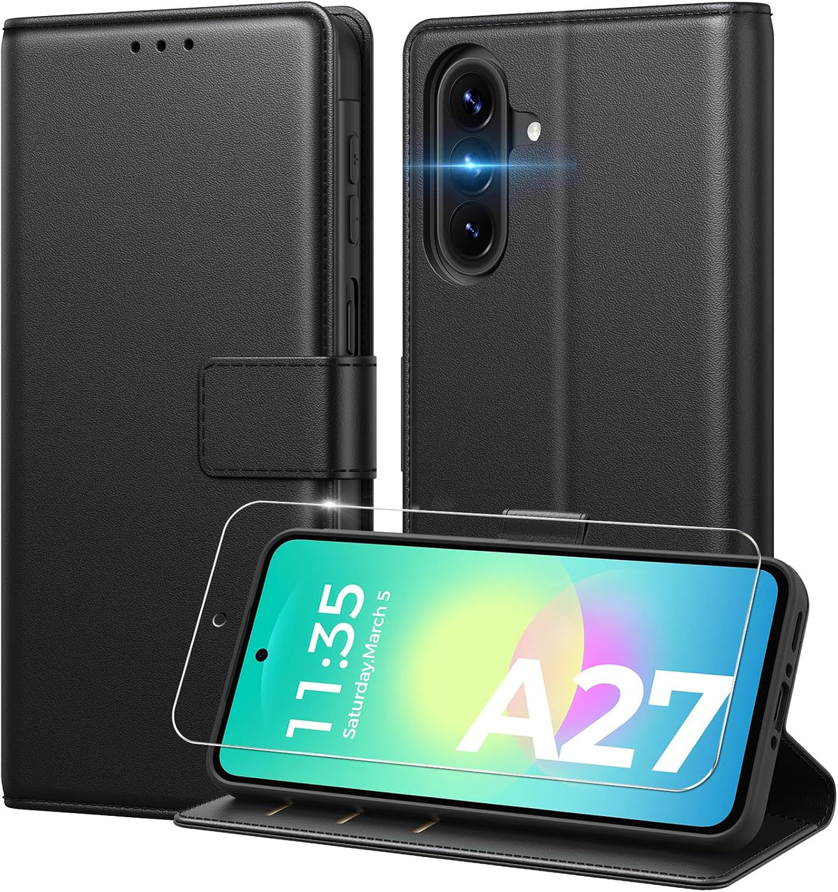 Peakally Handyhülle für Samsung Galaxy A17 5G Hülle [Mit 1 Stück Panzer Schutz Glas] [Premium PU Leder] [RFID-Blockierung] [Kartenfach] Klapphülle kompatibel mit Galaxy A17 5G / 4G - Grün