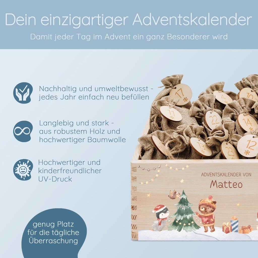 Bärenfreunde Personalisierter Adventskalender zum Befüllen, Holz, Baum