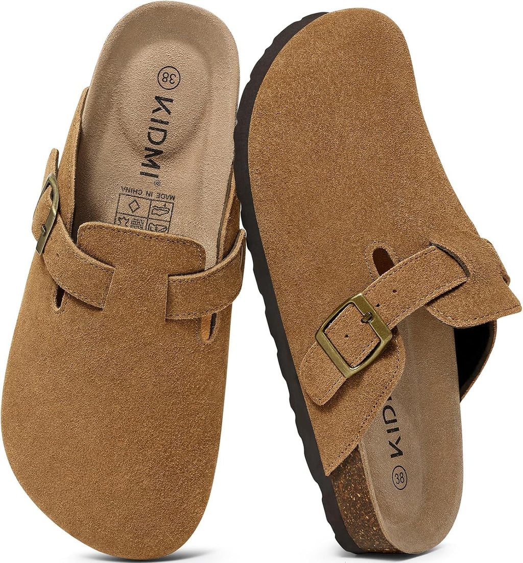 KIDMI Genuine Suede Clogs for Women Men Cork Footbed Mules Potato Shoes