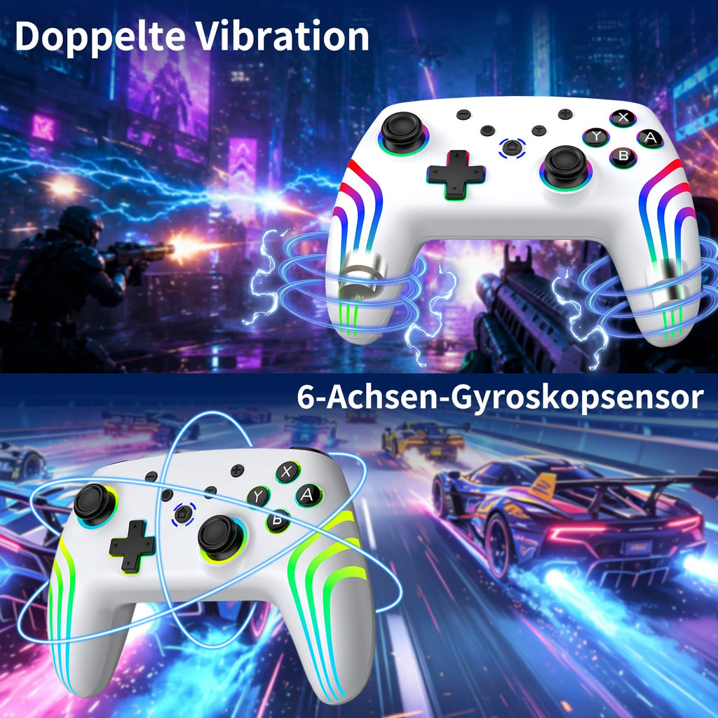 Reddening Switch 2 Controller für Switch/Switch 2/Switch Lite/Switch OLED,Switch Controller mit Doppel Vibration,Switch 2 Pro Controller mit 6 Achsen Gyro,Hall Joystick,Aufwachen,Turbo (Weiß Schwarz)