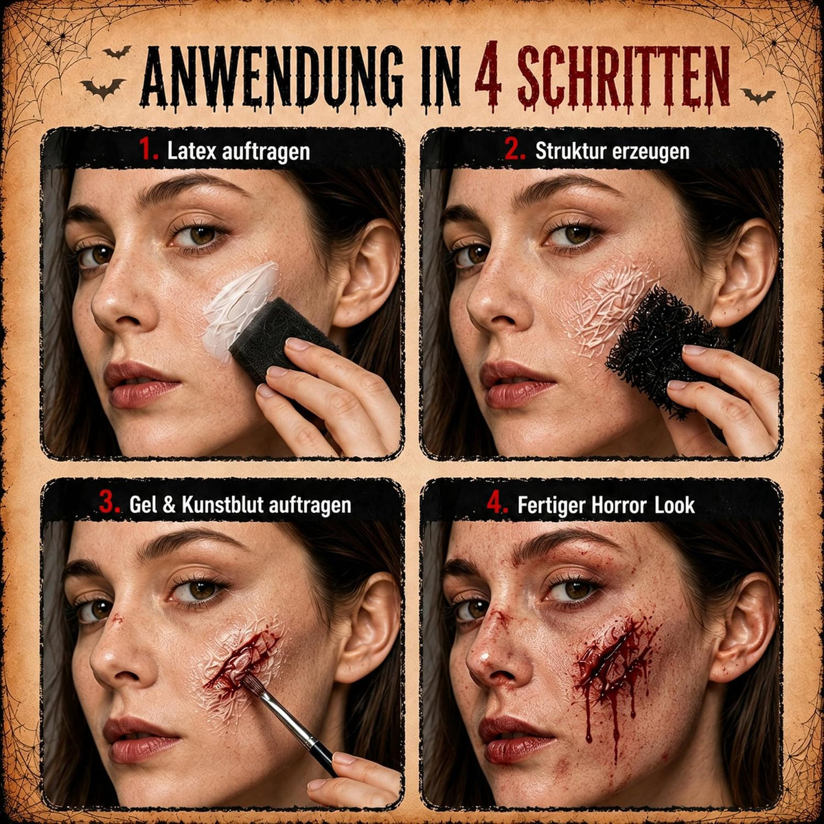 Kunstblut Halloween Fake Blood Schminke Make Up 10er Set Auswaschbar