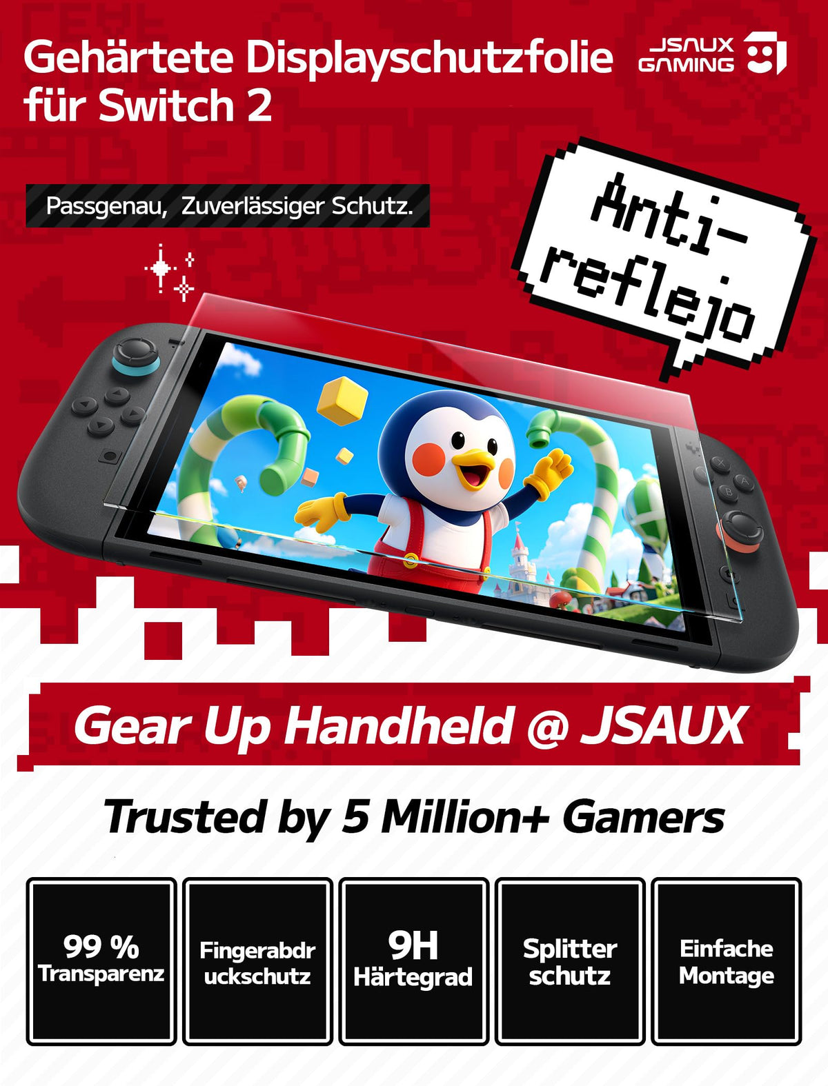 JSAUX 2er-Pack Ultra HD Displayschutz für Nintendo Switch 2