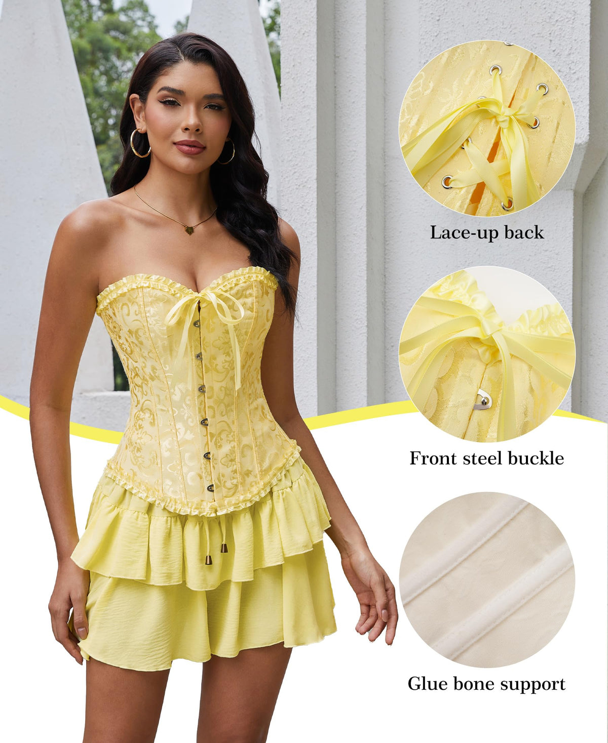 Bustier Corset Top for Women | Overbust Lace Up Waist Cincher Shapewear Lingerie