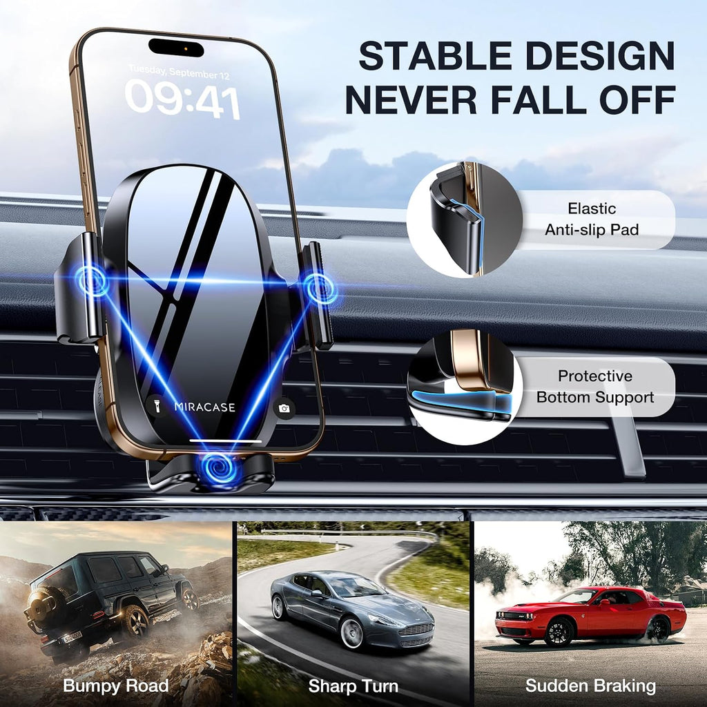 Miracase [2026 Upgraded Handyhalterung Auto Handy Halterung,Universal Car Phone Holder[Stärkste Saugnapf & Lüftungshaken] 360° Drehbar kfz autohalterung Lautsprecher für iPhone Samsung Galaxy Google