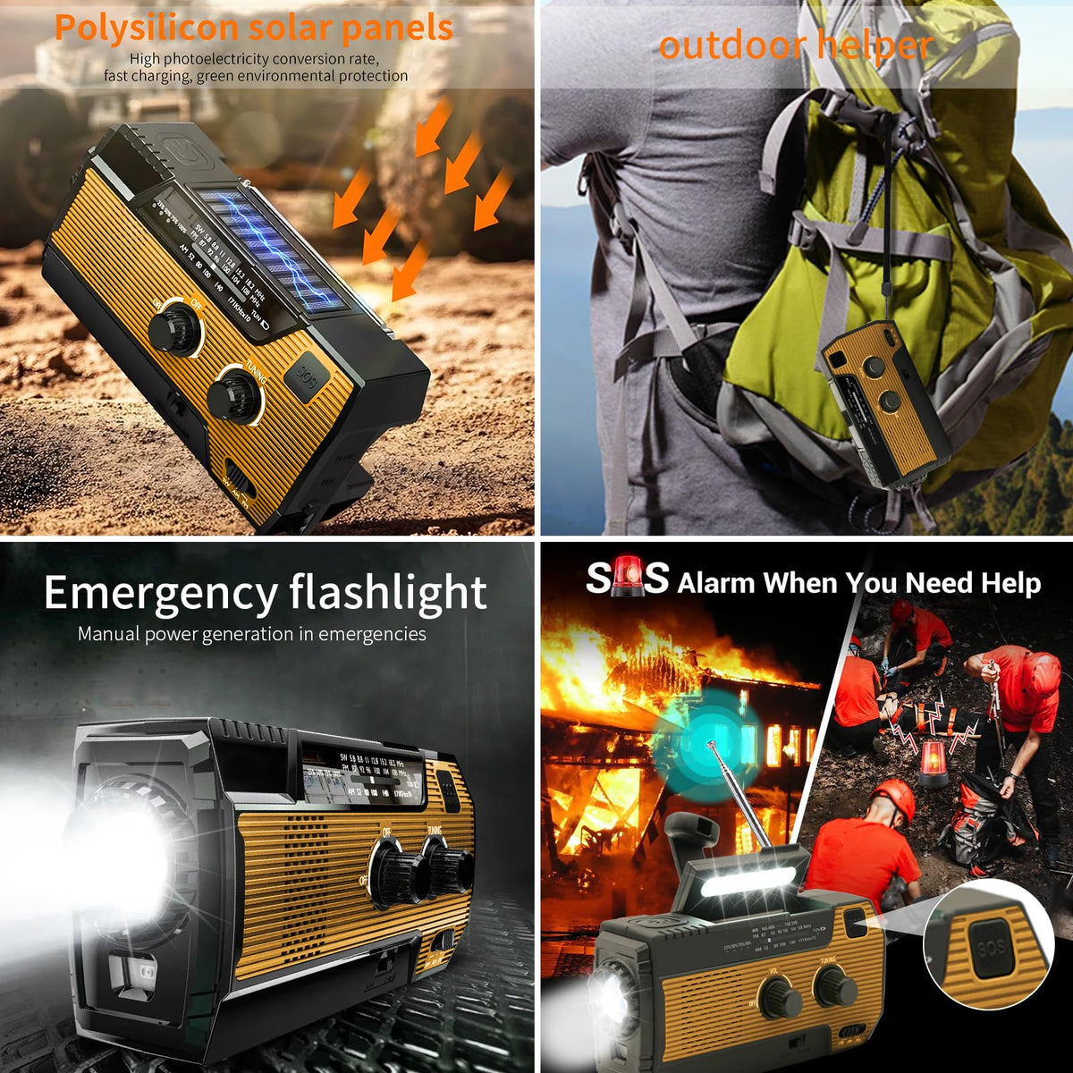 Notfall-Solarradio,Solarbaby Selbstbetriebenes Kurbelradio mit LED-Taschenlampe, SOS-Alarm,AM/FM Wetter Wind Up Radio mit 2000mAh Akku für Notladung von Smartphone,(Rod)