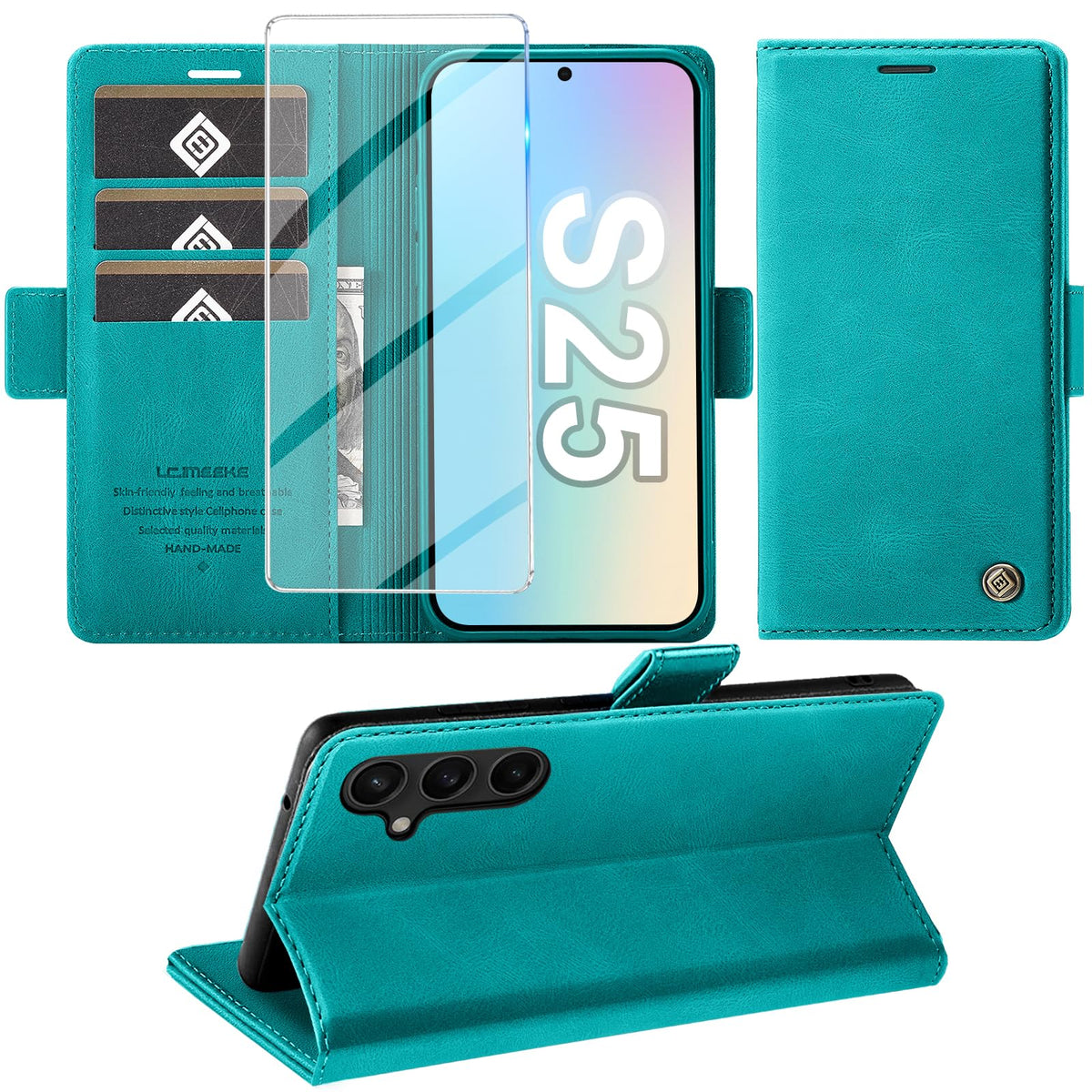 Giyer Handyhülle für Samsung Galaxy S24 5G Hülle mit Schutzfolie, Schutzhülle Galaxy S24 5G PU-Leder Wallet Flip Case Standfunktion Kartenfach Klapphülle für Samsung S24 5G Full Cover (Grün)