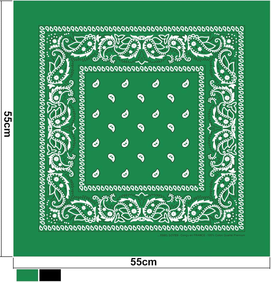 Bandana 100% Coton Qualité Premium - Epaisseur Supérieure - 20 Couleurs Exclusives - Motif Paisley