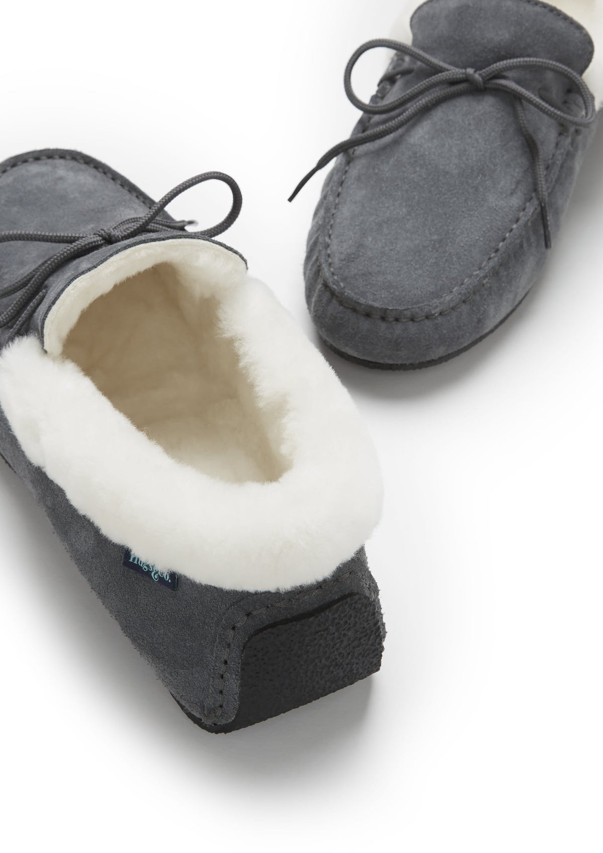 Tofflor, fårskinn, skiffergrå mocka