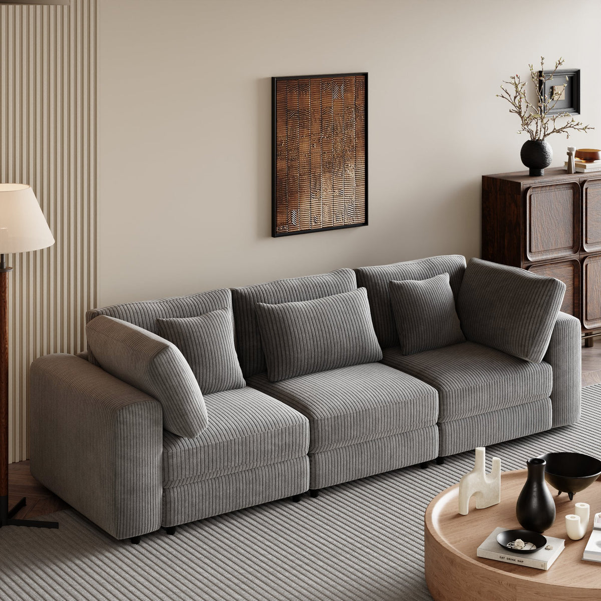 105'' 3 Seater Sofa With Removable Back Cushions and 5 Pillows , for Living Room, Apartment, Spacious Space
